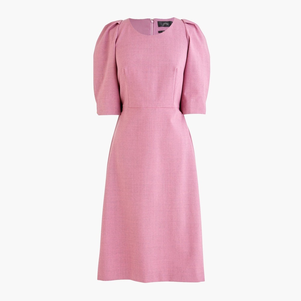 JCrew Italian Wool Puff Sleeve Sheath Dress Mauve Pink Size 6 Lined Zip‎ Back